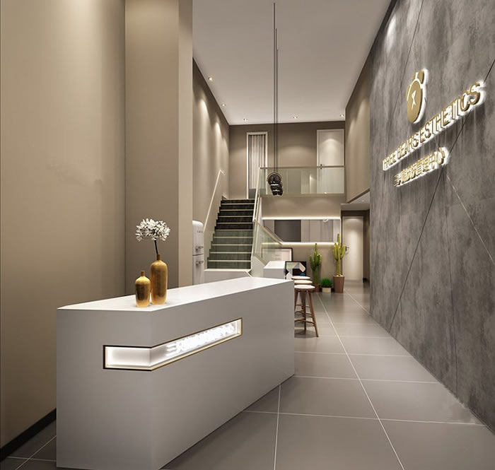 成都美容會(huì)所裝修設(shè)計(jì)前臺(tái)門(mén)面效果圖